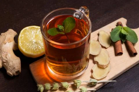 Ginger tea with mint and lemon Stock Photos