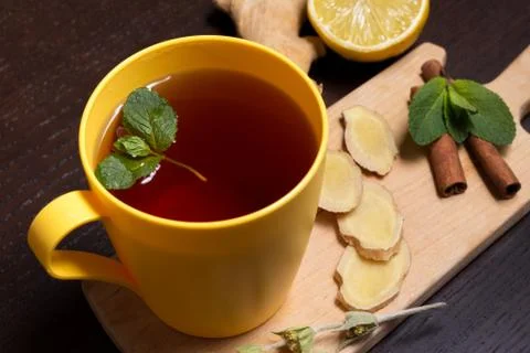 Ginger tea with mint and lemon Stock Photos