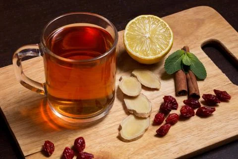 Ginger tea with mint and lemon Stock Photos