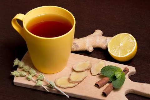 Ginger tea with mint and lemon Stock Photos