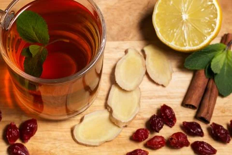 Ginger tea with mint and lemon Stock Photos