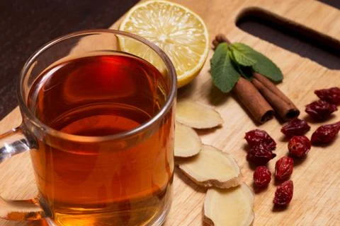 Ginger tea with mint and lemon Stock Photos