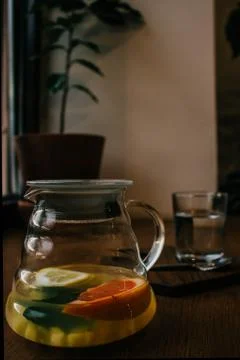 Ginger tea with mint and lemon and grapefruit. Herbal healthy drink in the te Stock Photos