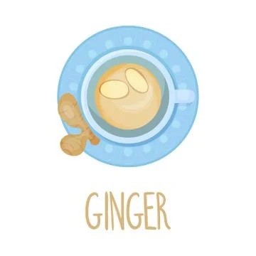Ginger Tea Vector Illustration. Colorful Herbal Drink Served in Teacup Stock Illustration