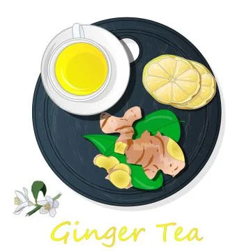 Ginger tea vector illustration isolated set top view. Stock Illustration