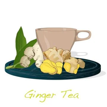 Ginger tea vector illustration isolated set white background. Stock Illustration