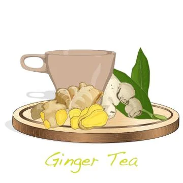 Ginger tea vector illustration isolated set white background. Stock Illustration