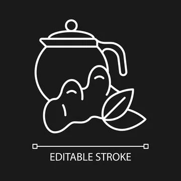Ginger tea white linear icon for dark theme Stock Illustration