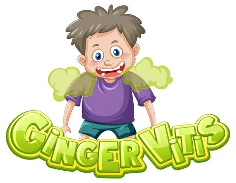 Ginger Vitis logo text design with a boy cartoon character Stock Illustration