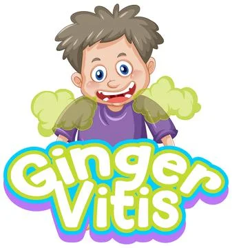 Ginger Vitis logo text design with a boy cartoon character Stock Illustration