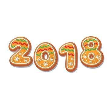 Gingerbread 2018 numbers cookie vector isolated Stock Illustration