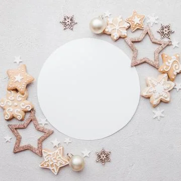 Gingerbread and festive decorations composition Stock Photos