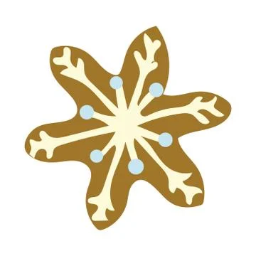 Gingerbread biscuit star with white decor Stock Illustration