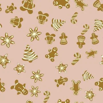 Gingerbread biscuits seamless pattern on pink background Stock Illustration