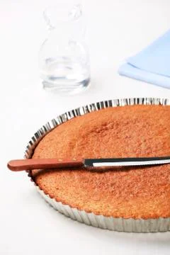 Gingerbread cake in a round baking tin 스톡 사진