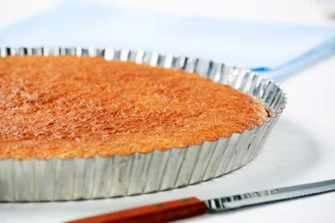 Gingerbread cake in a round baking tin 스톡 사진
