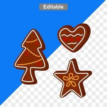 Gingerbread cake in the shape of a star, heart, and a christmas tree Stock-Illustration