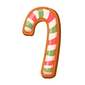 Gingerbread candy cane cookie in cartoon style. Vector illustration of sweet Stock Illustration