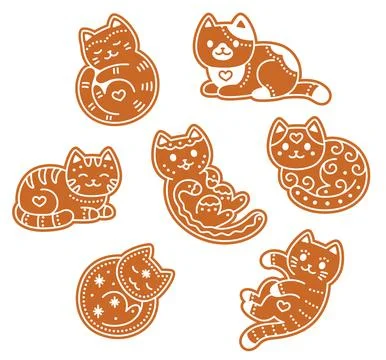 Gingerbread cat cookie set Stock Illustration