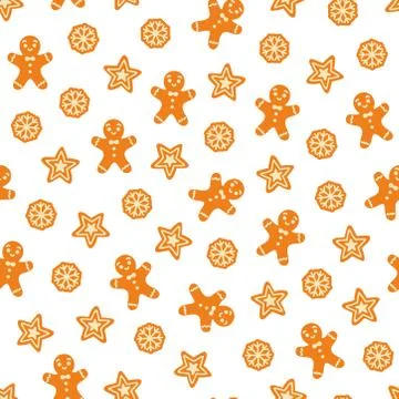 Gingerbread Christmas cookie pattern on white background Stock Illustration