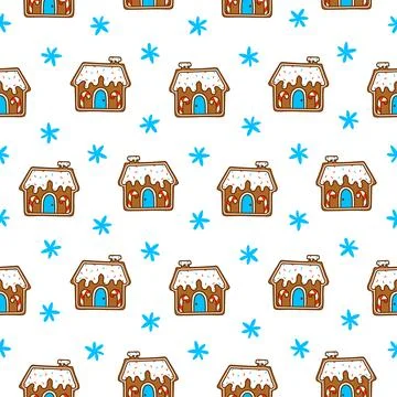 Gingerbread Christmas house. Seamless pattern. Stock Illustration
