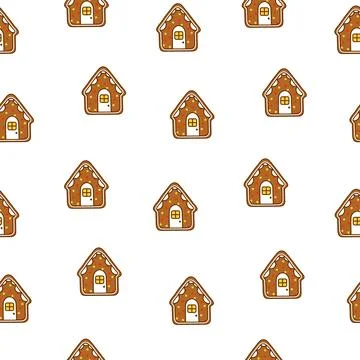 Gingerbread Christmas house. Seamless pattern. Stock Illustration