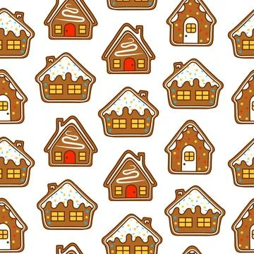 Gingerbread Christmas house. Seamless pattern. Stock Illustration