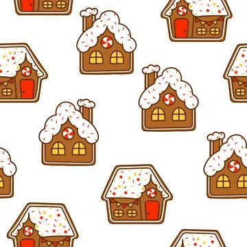Gingerbread Christmas house. Seamless pattern. イラスト素材