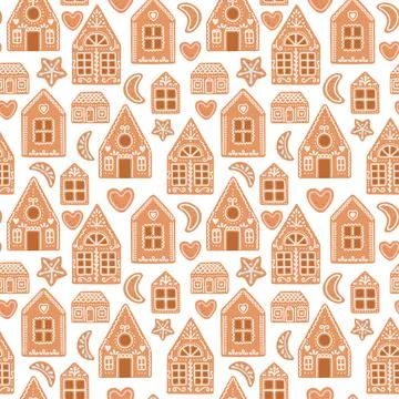 Gingerbread Christmas seamless pattern house cookies isolated on white vector Illustrazione stock