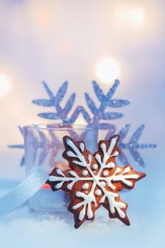 Gingerbread christmas snowflake Stock Photos