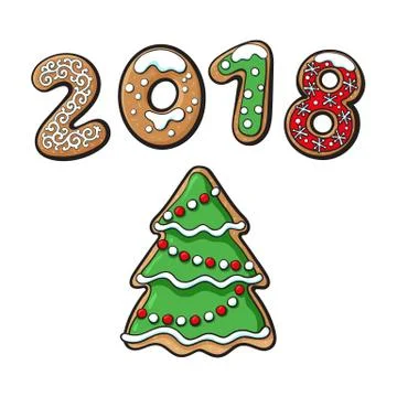 Gingerbread christmas spruce tree cookie vector Stock Illustration