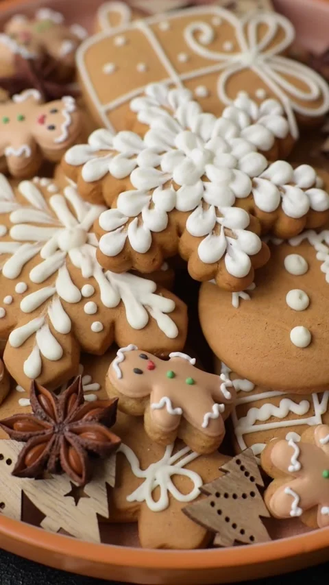 Gingerbread as a Christmas staple, sweet biscuits for the holiday table. Christm Stock Footage 340265403