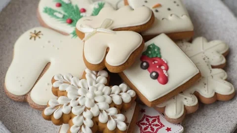 Gingerbread as a Christmas staple, sweet biscuits for the holiday table. Christm Stock Footage 340265409