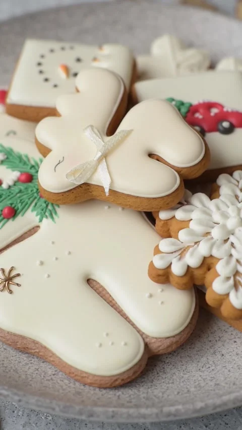 Gingerbread as a Christmas staple, sweet biscuits for the holiday table. Christm Stock Footage 340265412