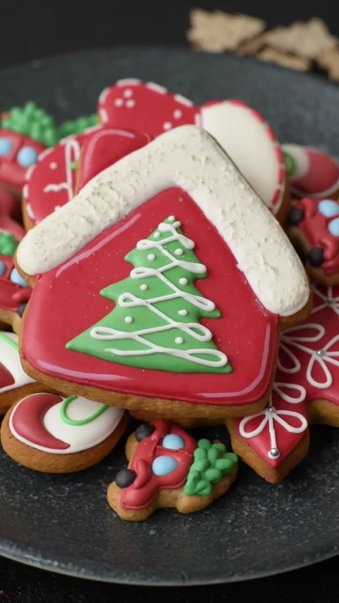 Gingerbread as a Christmas staple, sweet biscuits for the holiday table. Christm Stock Footage 340265414