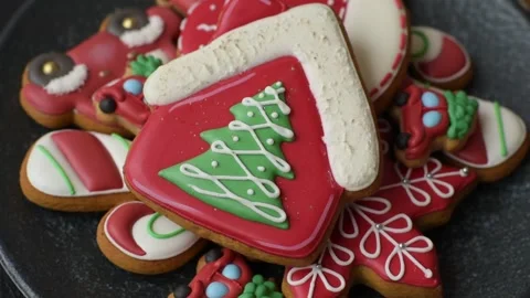 Gingerbread as a Christmas staple, sweet biscuits for the holiday table. Christm Stock Footage 340265415