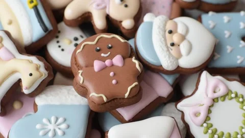 Gingerbread as a Christmas staple, sweet biscuits for the holiday. Gingerbread a Stock Footage 340659039