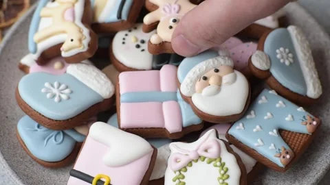Gingerbread as a Christmas staple, sweet biscuits for the holiday. Gingerbread a Stock Footage 340659043