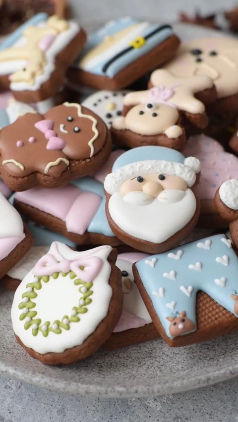 Gingerbread as a Christmas staple, sweet biscuits for the holiday. Gingerbread a Stock Footage 340659044