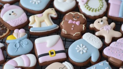 Gingerbread as a Christmas staple, sweet biscuits for the holiday. Gingerbread a Stock Footage 340659054
