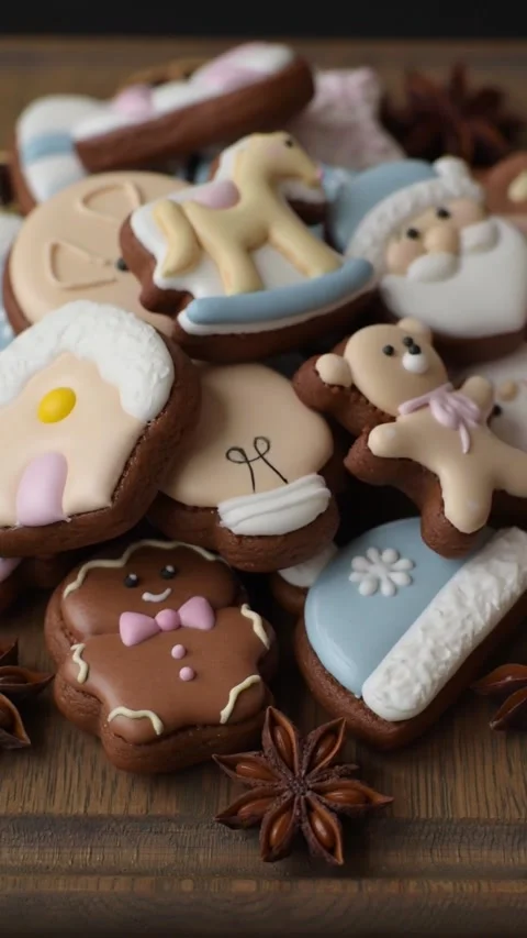 Gingerbread as a Christmas staple, sweet biscuits for the holiday. Gingerbread a Stock Footage 340659065