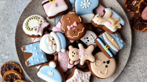 Gingerbread as a Christmas staple, sweet biscuits for the holiday. Gingerbread a Stock Footage 340659073