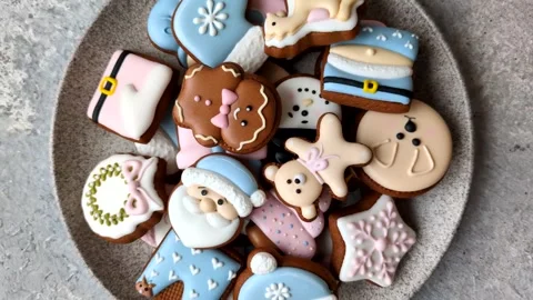 Gingerbread as a Christmas staple, sweet biscuits for the holiday. Gingerbread a Stock Footage 340659078