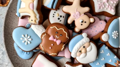 Gingerbread as a Christmas staple, sweet biscuits for the holiday. Gingerbread a Stock Footage 340659085