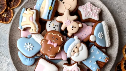 Gingerbread as a Christmas staple, sweet biscuits for the holiday. Gingerbread a Stock Footage 340659087