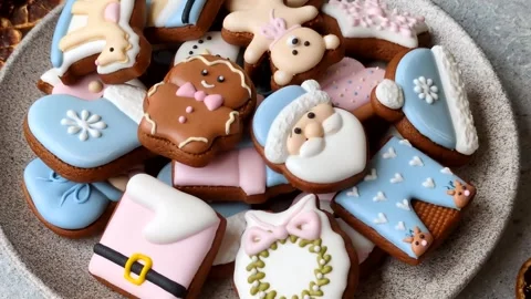 Gingerbread as a Christmas staple, sweet biscuits for the holiday. Gingerbread a Stock Footage 340659088