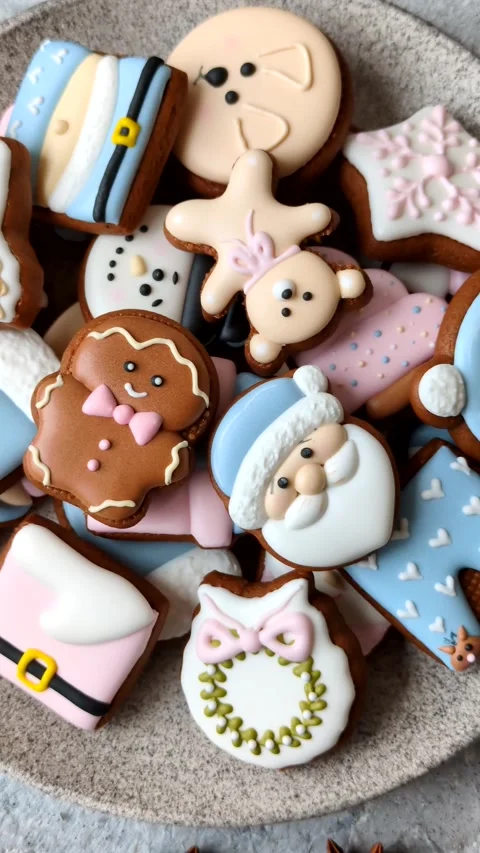 Gingerbread as a Christmas staple, sweet biscuits for the holiday. Gingerbread a Stock Footage 340659095