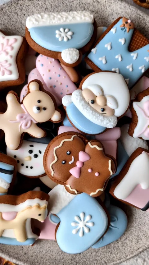 Gingerbread as a Christmas staple, sweet biscuits for the holiday. Gingerbread a Stock Footage 340659114