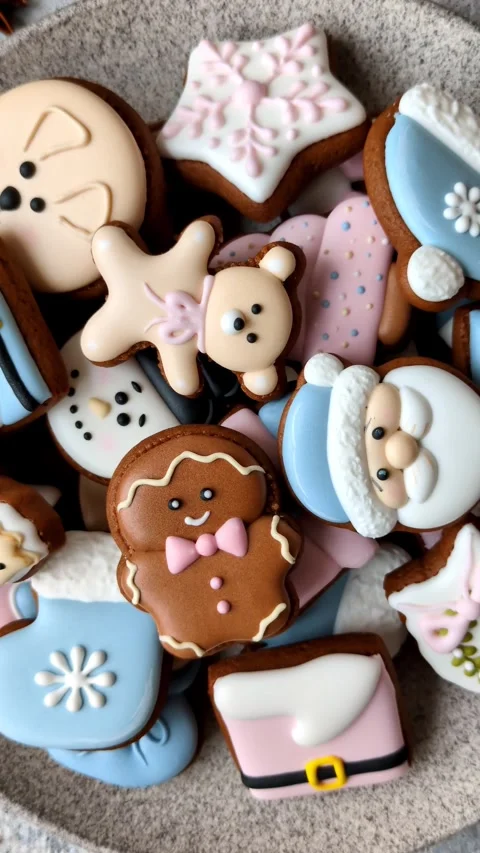Gingerbread as a Christmas staple, sweet biscuits for the holiday. Gingerbread a Stock Footage 340659130