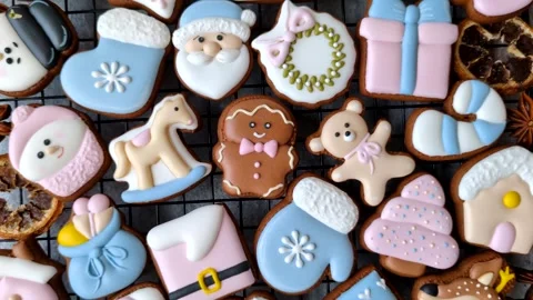 Gingerbread as a Christmas staple, sweet biscuits for the holiday. Gingerbread a Stock Footage 340659145